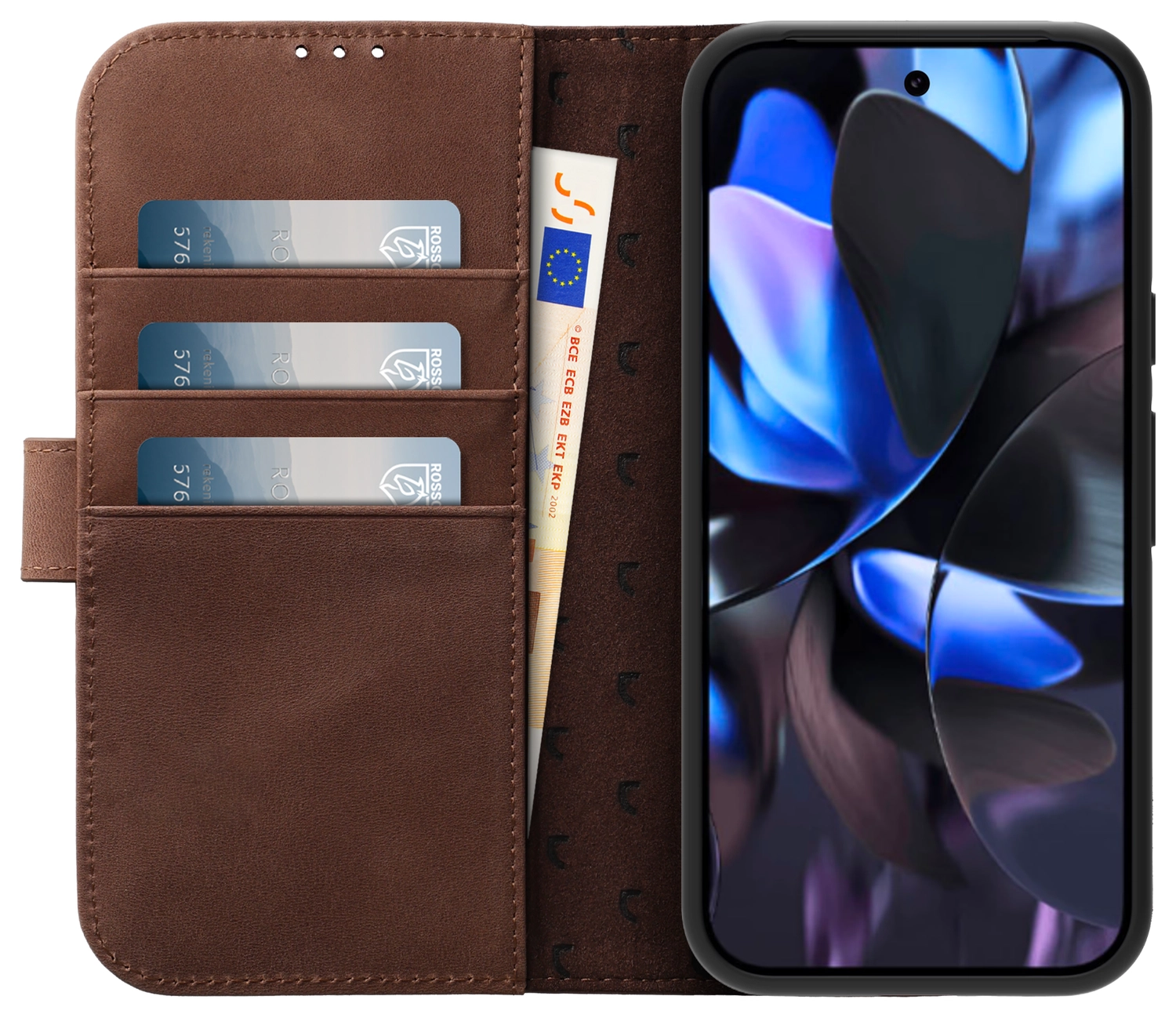 Rosso Elite Google Pixel 9 / 9 Pro Hoesje MagSafe Book Case Echt Leer Bruin afbeelding 2