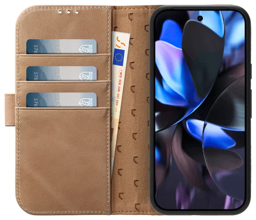 Rosso Elite Google Pixel 9 Pro XL Hoesje MagSafe Book Case Echt Leer Lichtbruin afbeelding 2