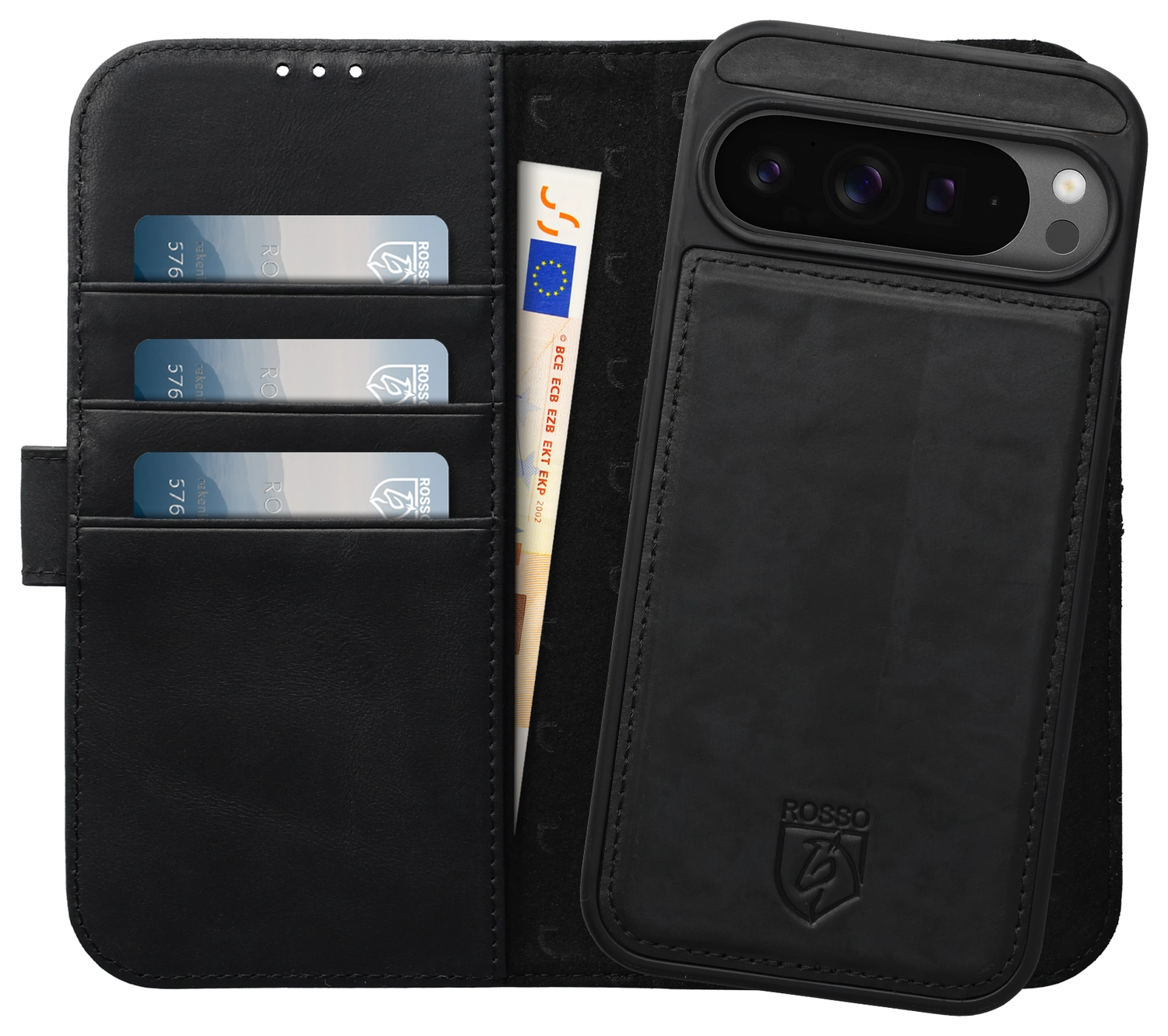 Rosso Elite Google Pixel 9 Pro XL Hoesje MagSafe Book Case Echt Leer Zwart afbeelding 1
