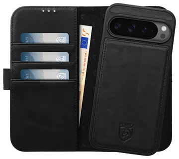Rosso Deluxe Google Pixel 9 Pro XL Hoesje Echt Leer Book Case Zwart