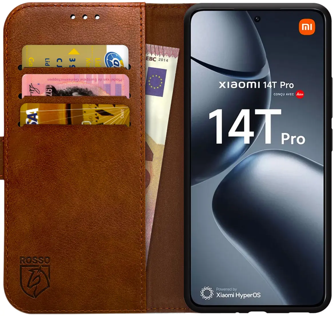 Rosso Element Xiaomi 14T Pro Hoesje Book Case Wallet Bruin afbeelding 1