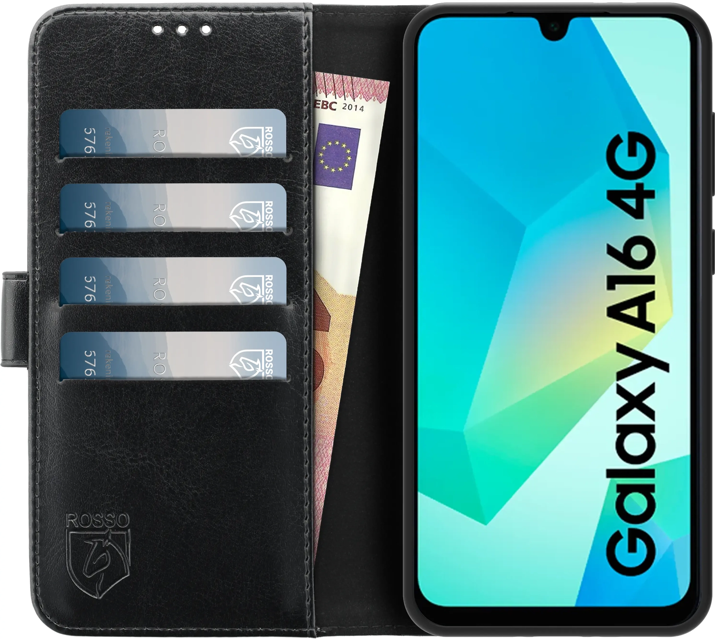 Rosso Element Samsung Galaxy A16 Hoesje Book Case Wallet Zwart afbeelding 14