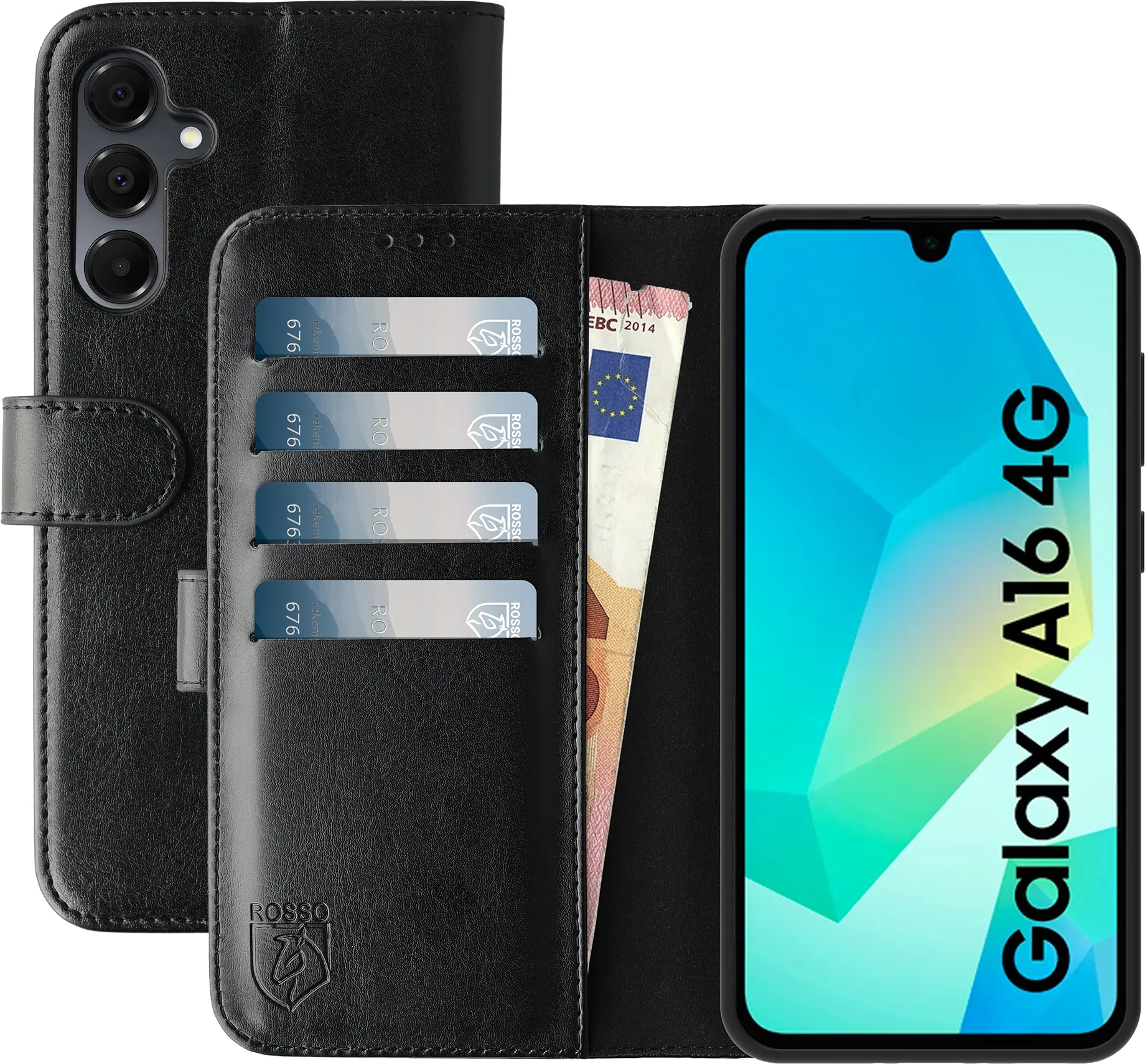 Rosso Element Samsung Galaxy A16 Hoesje Book Case Wallet Zwart afbeelding 1