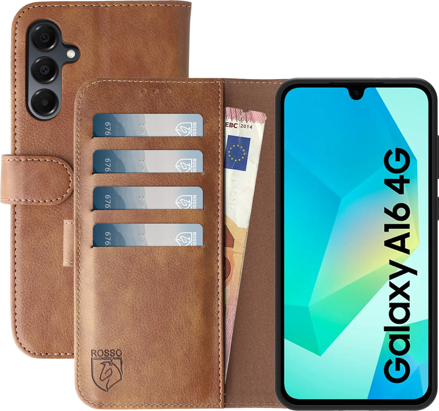 Rosso Element Samsung Galaxy A16 Hoesje Book Case Wallet Bruin afbeelding 1