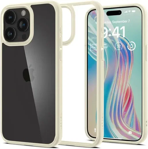 Spigen Crystal Hybrid iPhone 15 Pro Max Hoesje Back Cover Transparant Beige afbeelding 1