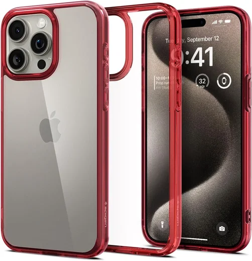 Spigen Ultra Hybrid Apple iPhone 15 Pro Max Hoesje Transparant Rood afbeelding 1