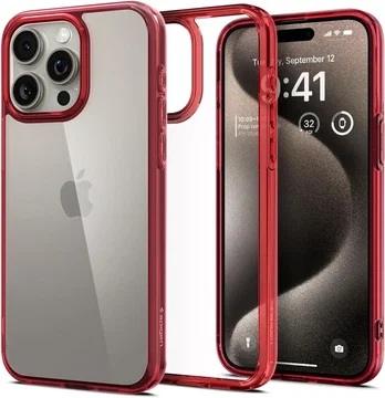 Spigen Ultra Hybrid Apple iPhone 15 Pro Max Hoesje Transparant Rood
