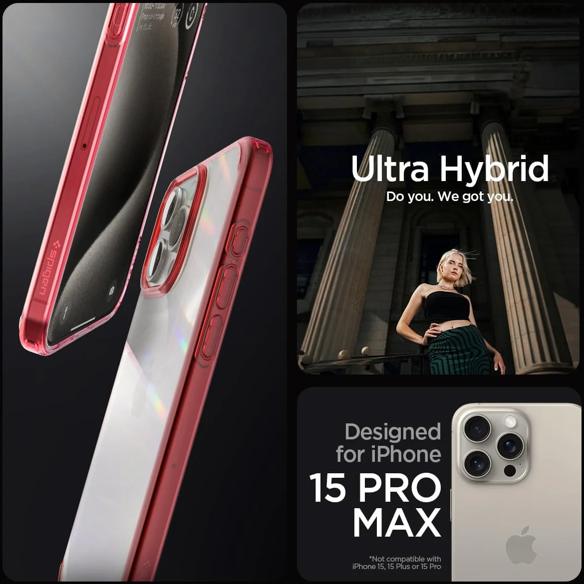 Spigen Ultra Hybrid Apple iPhone 15 Pro Max Hoesje Transparant Rood afbeelding 3