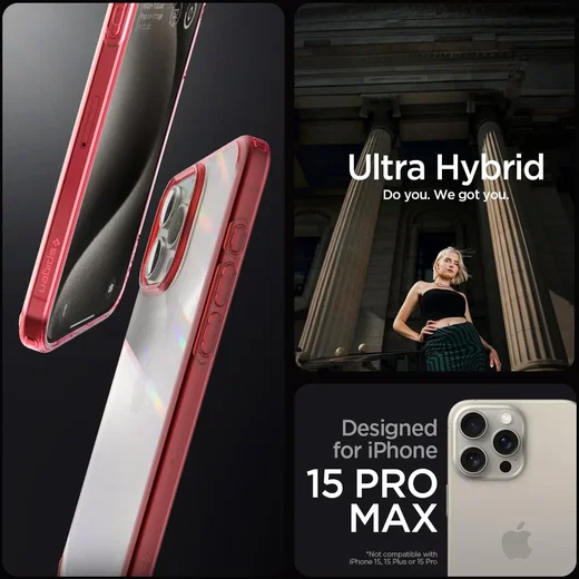 Spigen Ultra Hybrid Apple iPhone 15 Pro Max Hoesje Transparant Rood afbeelding 3