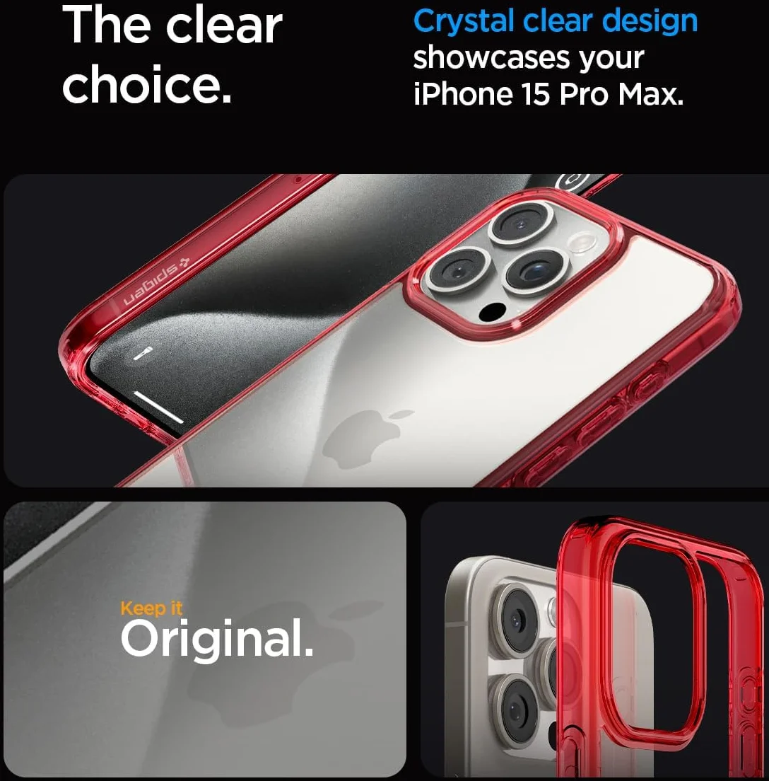 Spigen Ultra Hybrid Apple iPhone 15 Pro Max Hoesje Transparant Rood afbeelding 4