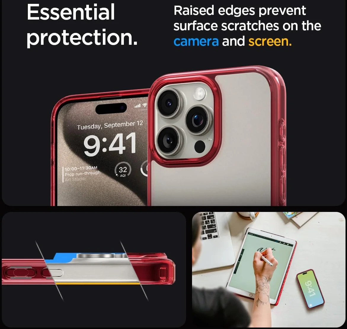 Spigen Ultra Hybrid Apple iPhone 15 Pro Max Hoesje Transparant Rood afbeelding 6