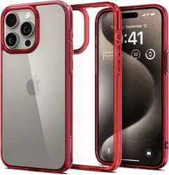 Spigen Ultra Hybrid Apple iPhone 15 Pro Hoesje Back Cover Transparant Rood afbeelding