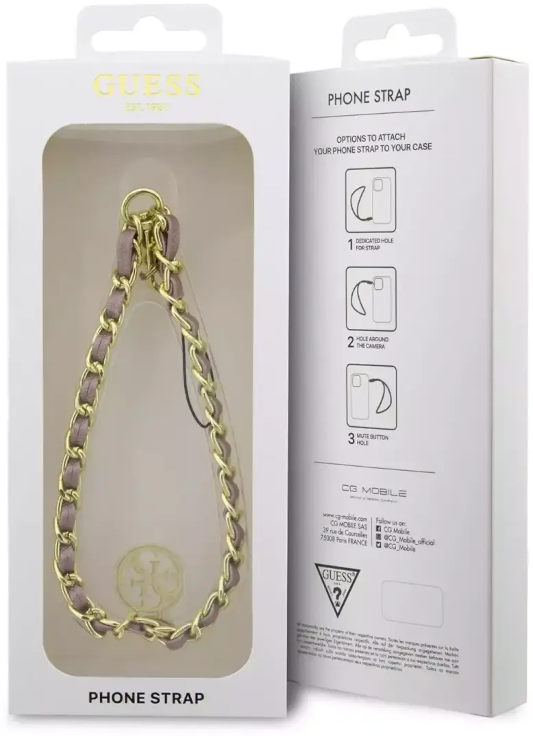 Guess Metalen Telefoonband Ketting Roze/Goud afbeelding 5