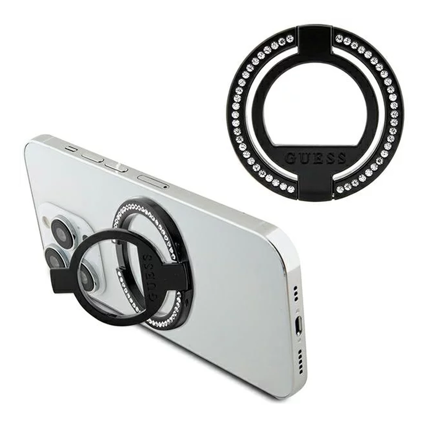 Guess Magnetic Ring Stand Houder - MagSafe Standaard Rhinestones Zwart afbeelding 3