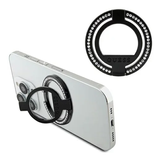 Guess Magnetic Ring Stand Houder - MagSafe Standaard Rhinestones Zwart afbeelding 3