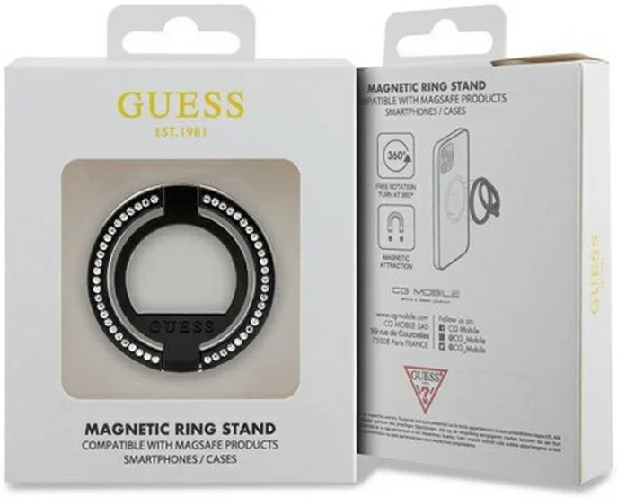 Guess Magnetic Ring Stand Houder - MagSafe Standaard Rhinestones Zwart afbeelding 4