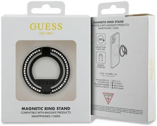 Guess Magnetic Ring Stand Houder - MagSafe Standaard Rhinestones Zwart afbeelding 4