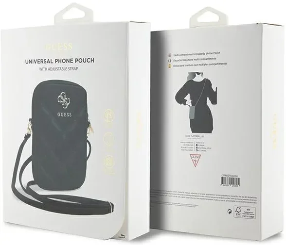 Guess Universeel Crossbody Telefoontasje - Schoudertas Zip Quilted 4G Zwart afbeelding 5