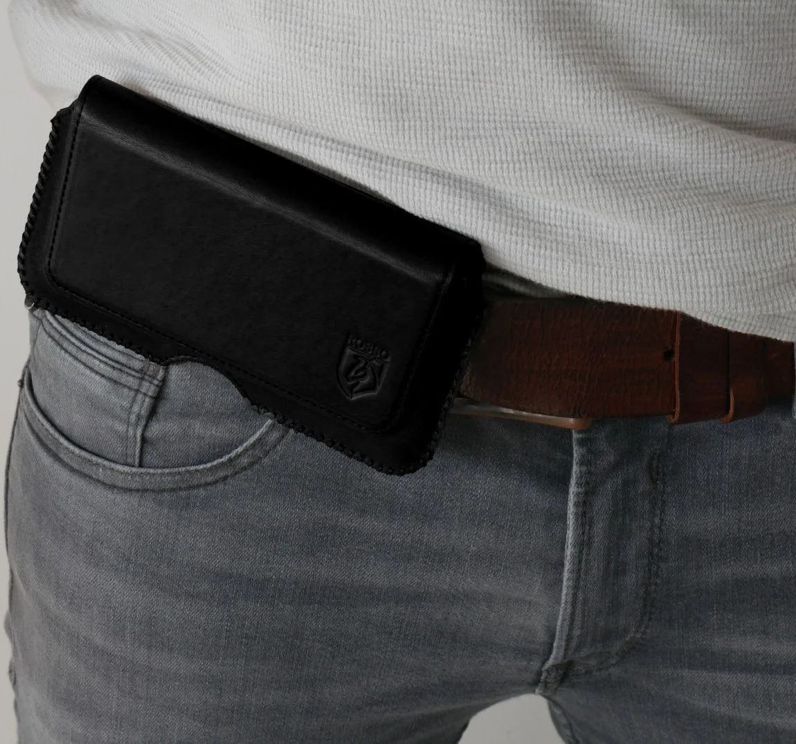 Rosso Deluxe Belt Case Hoesje Met Riemlus Echt Leer Large Zwart afbeelding 2