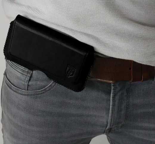 Rosso Deluxe Belt Case Hoesje Met Riemlus Echt Leer Large Zwart afbeelding 2