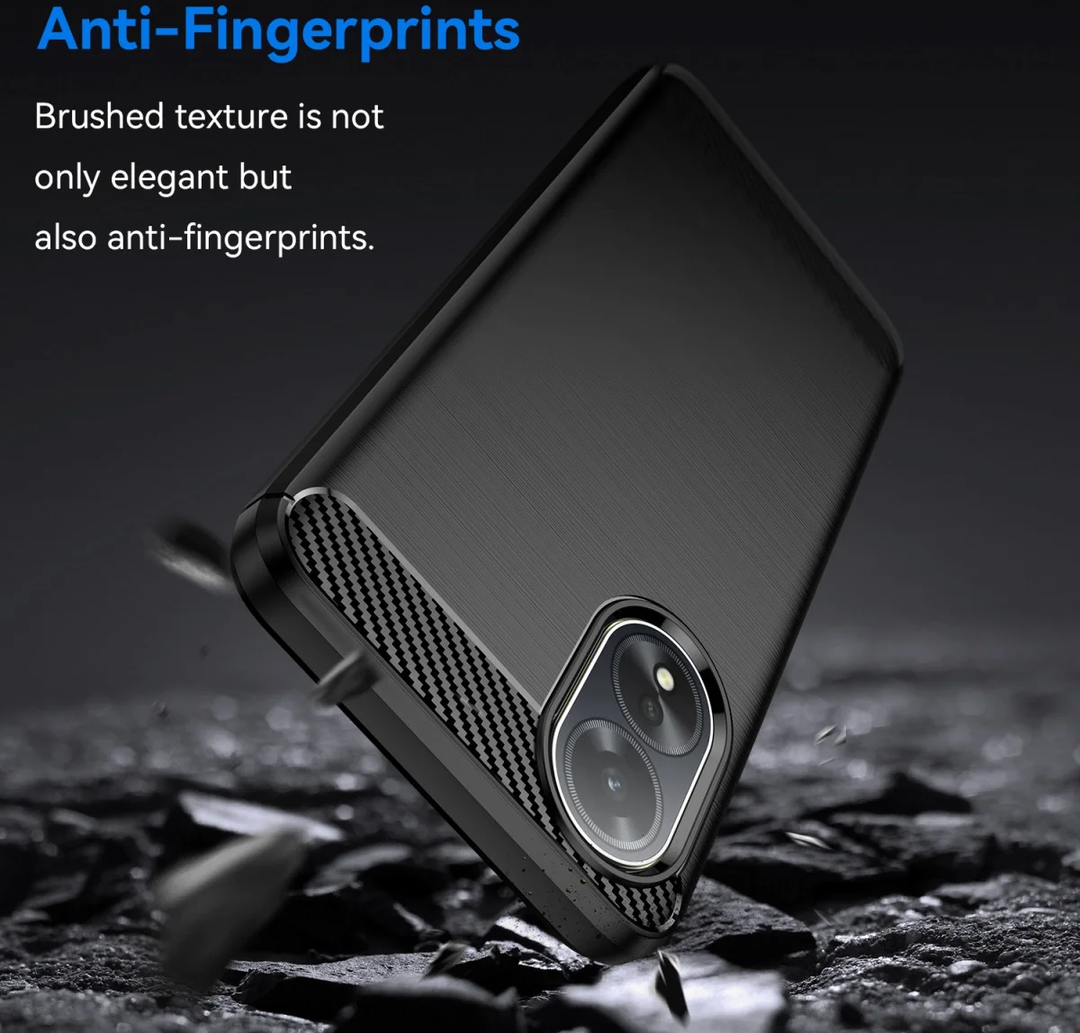 Oppo A18 / A38 Hoesje Geborsteld TPU Flexibele Back Cover Zwart afbeelding 2