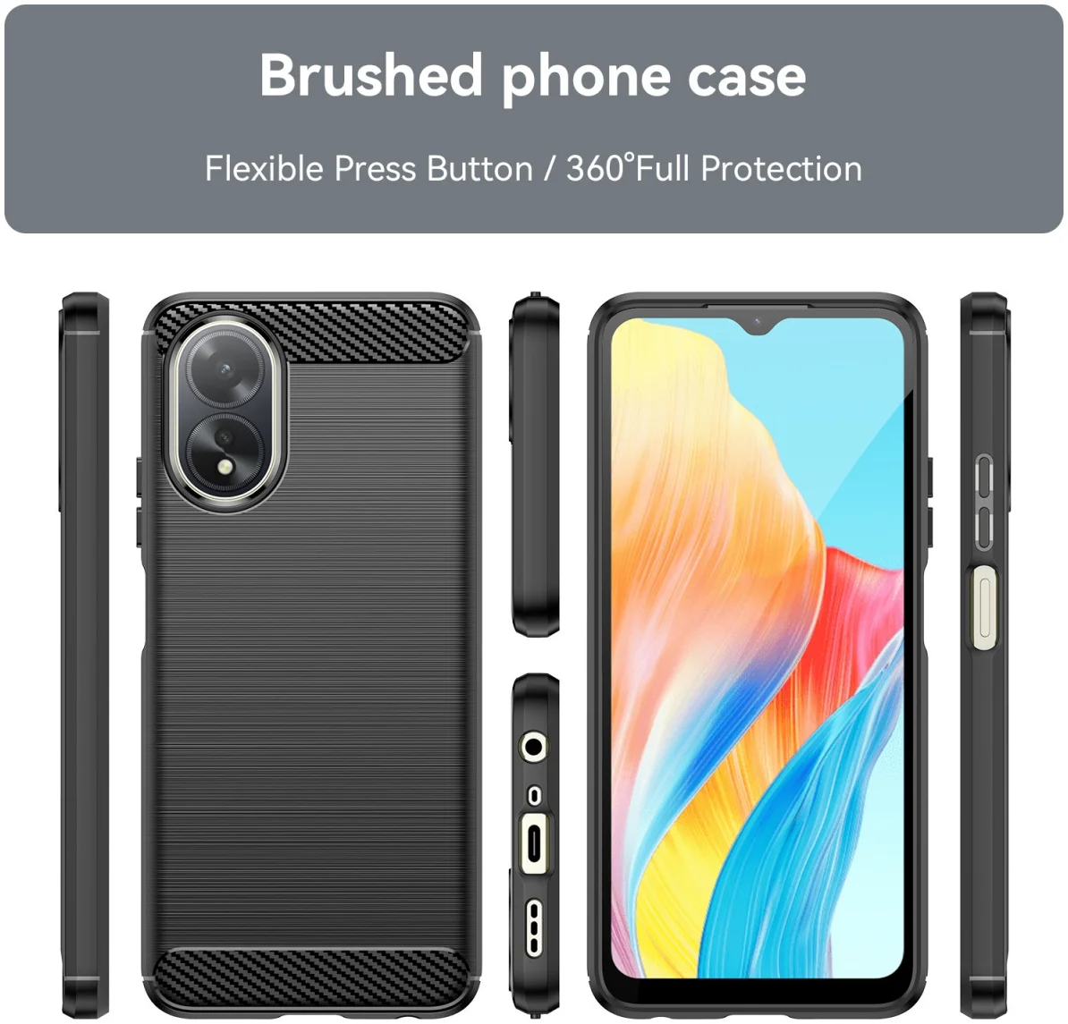 Oppo A18 / A38 Hoesje Geborsteld TPU Flexibele Back Cover Zwart afbeelding 7