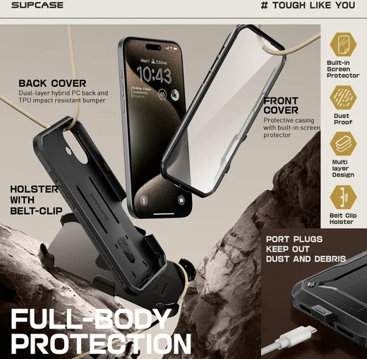 SUPCASE UB Pro Apple iPhone 16 Hoesje Full Protect Kickstand Zwart afbeelding 4