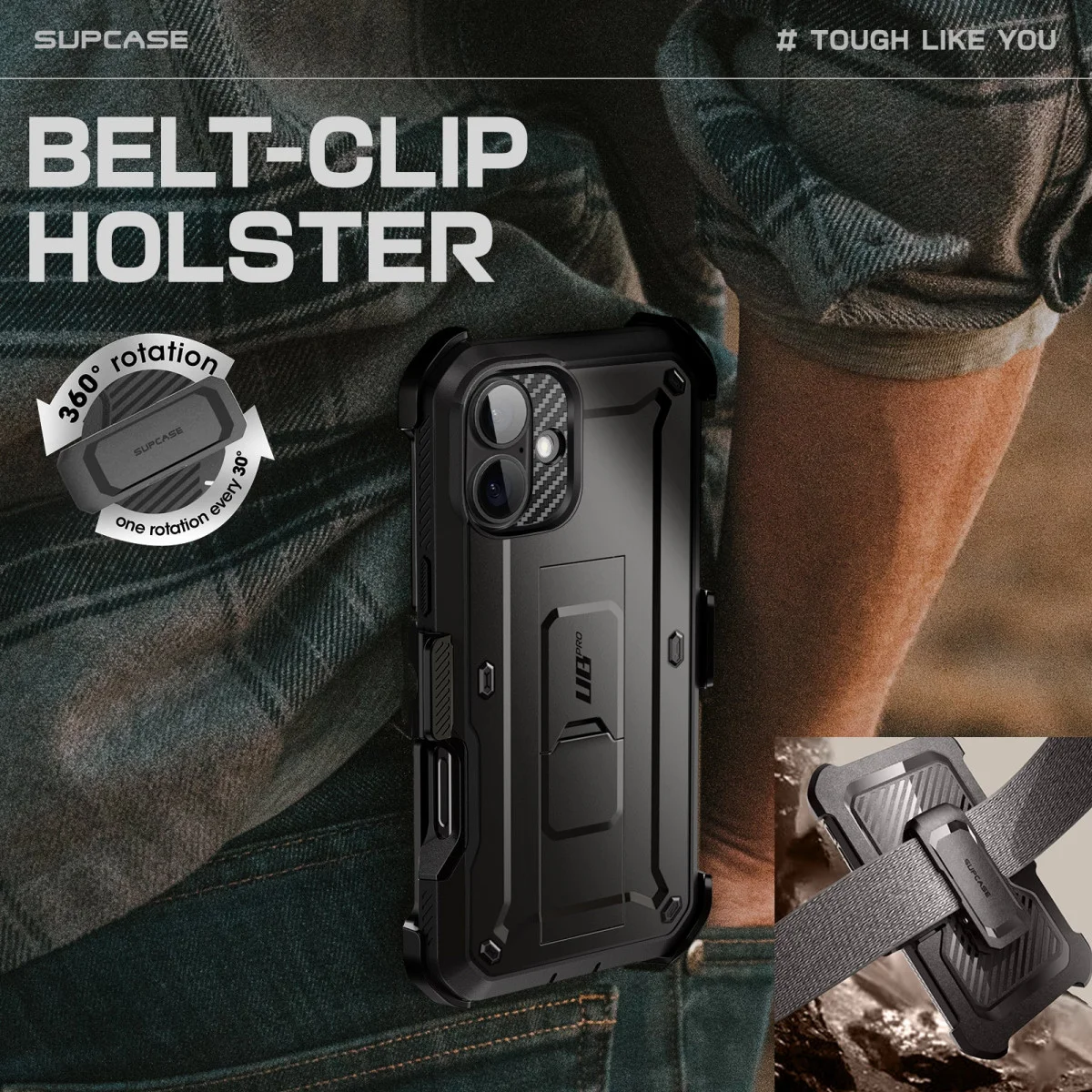 SUPCASE UB Pro Apple iPhone 16 Hoesje Full Protect Kickstand Zwart afbeelding 6