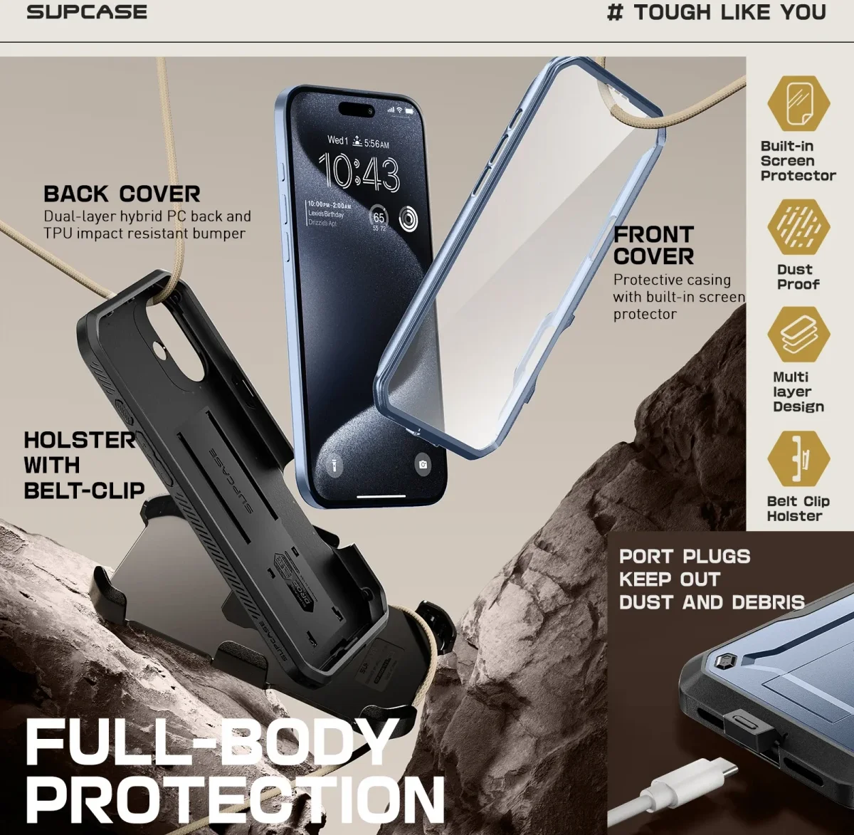 SUPCASE UB Pro Apple iPhone 16 Hoesje Full Protect Kickstand Blauw afbeelding 4