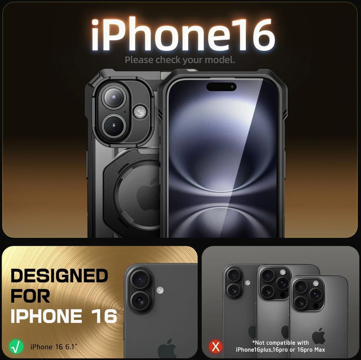 SUPCASE UB Grip Apple iPhone 16 Hoesje MagSafe Kickstand Zwart afbeelding 8