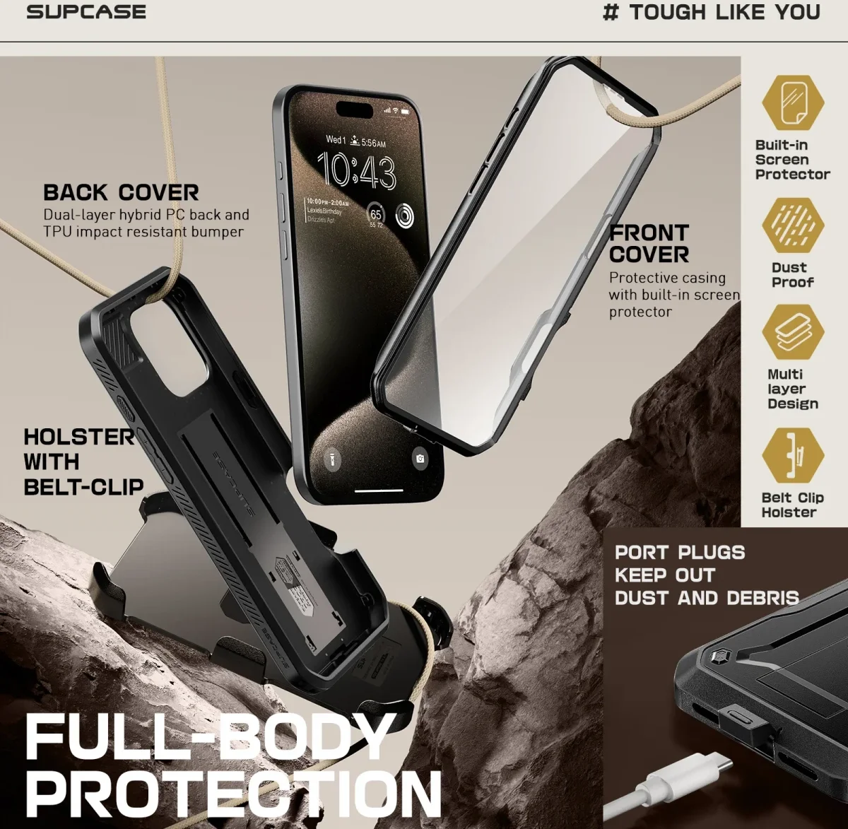 SUPCASE UB Pro Apple iPhone 16 Pro Hoesje Full Protect Kickstand Zwart afbeelding 5