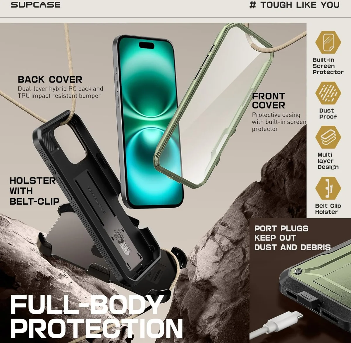 SUPCASE UB Pro Apple iPhone 16 Pro Hoesje Full Protect Kickstand Groen afbeelding 5