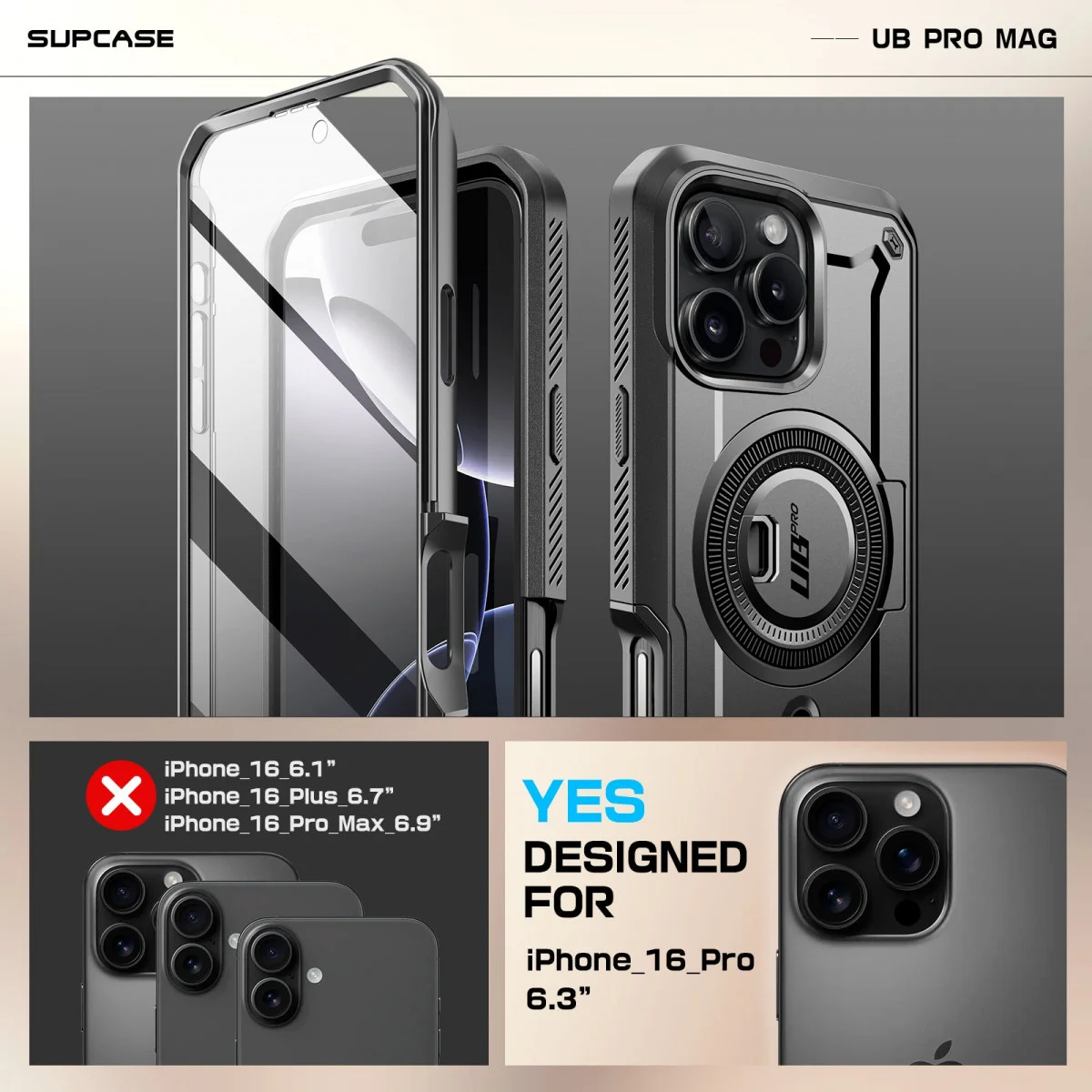 SUPCASE UB Mag Pro Apple iPhone 16 Pro Hoesje MagSafe Stand Zwart afbeelding 9