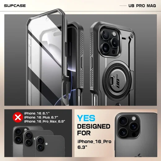 SUPCASE UB Mag Pro Apple iPhone 16 Pro Hoesje MagSafe Stand Zwart afbeelding 9
