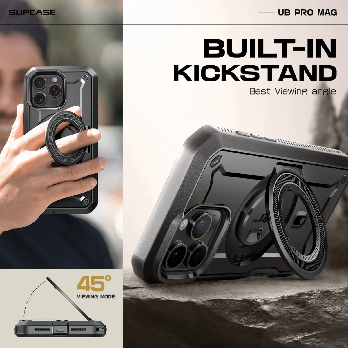 SUPCASE UB Mag Pro Apple iPhone 16 Pro Hoesje MagSafe Stand Zwart afbeelding 4
