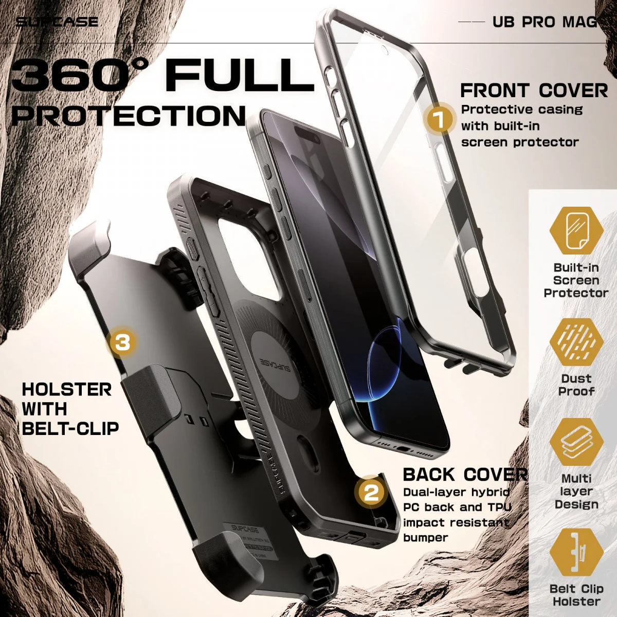 SUPCASE UB Mag Pro Apple iPhone 16 Pro Hoesje MagSafe Stand Zwart afbeelding 5
