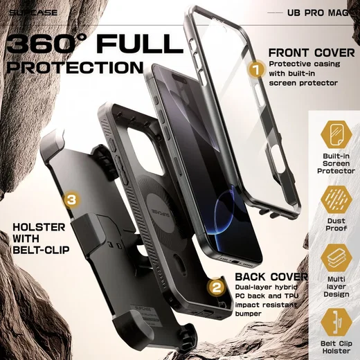 SUPCASE UB Mag Pro Apple iPhone 16 Pro Hoesje MagSafe Stand Zwart afbeelding 5