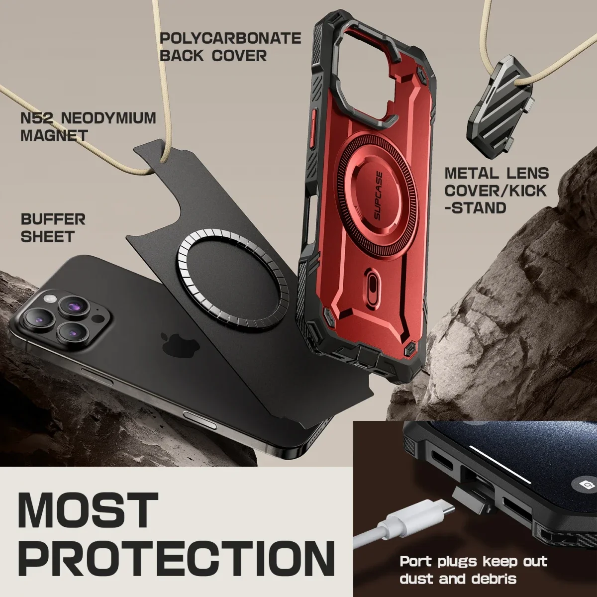 SUPCASE UB Pro MagXT Apple iPhone 16 Pro Hoesje Camera Protector Rood afbeelding 5