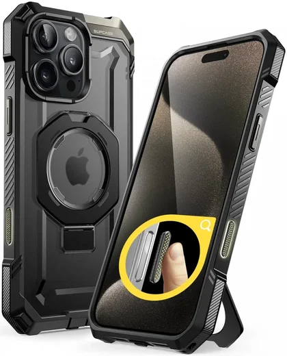SUPCASE UB Grip Apple iPhone 16 Pro Hoesje MagSafe Kickstand Zwart afbeelding 1