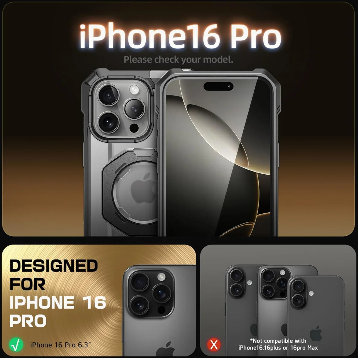 SUPCASE UB Grip Apple iPhone 16 Pro Hoesje MagSafe Kickstand Zwart afbeelding 8