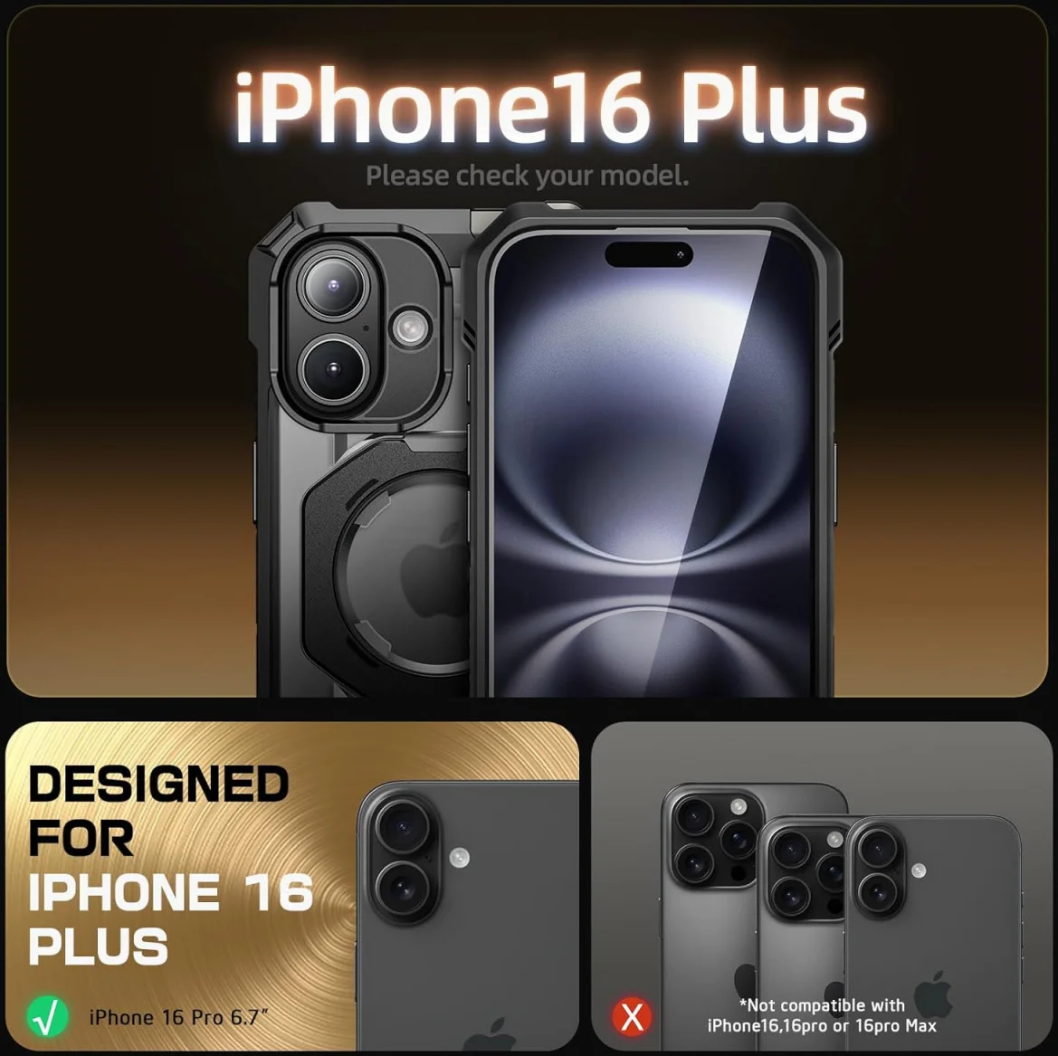 SUPCASE UB Grip Apple iPhone 16 Plus Hoesje MagSafe Kickstand Zwart afbeelding 2