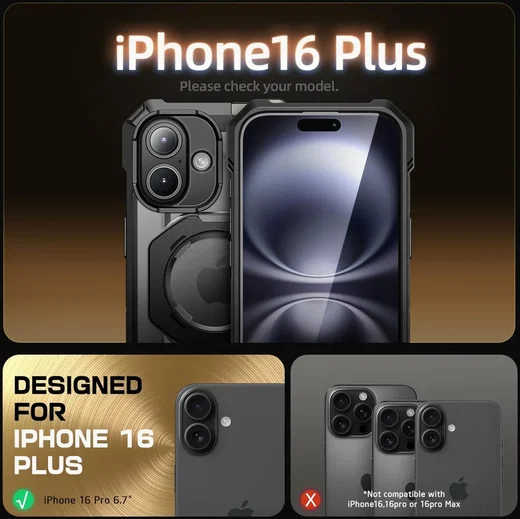SUPCASE UB Grip Apple iPhone 16 Plus Hoesje MagSafe Kickstand Zwart afbeelding 2
