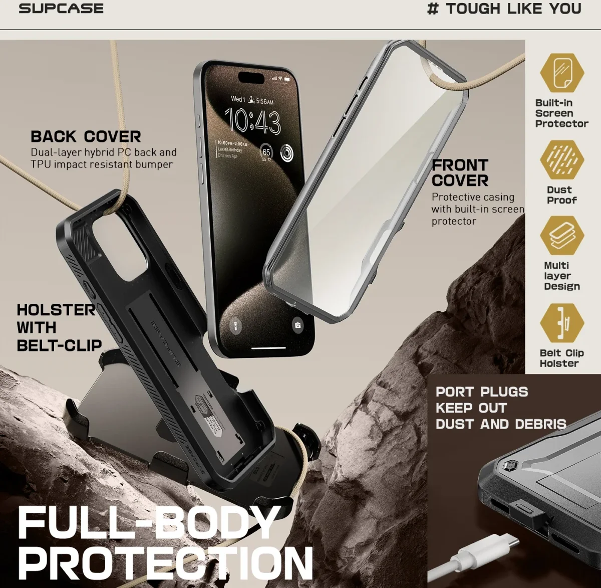 SUPCASE UB Pro Apple iPhone 16 Pro Max Hoesje Full Protect Kickstand Grijs afbeelding 4