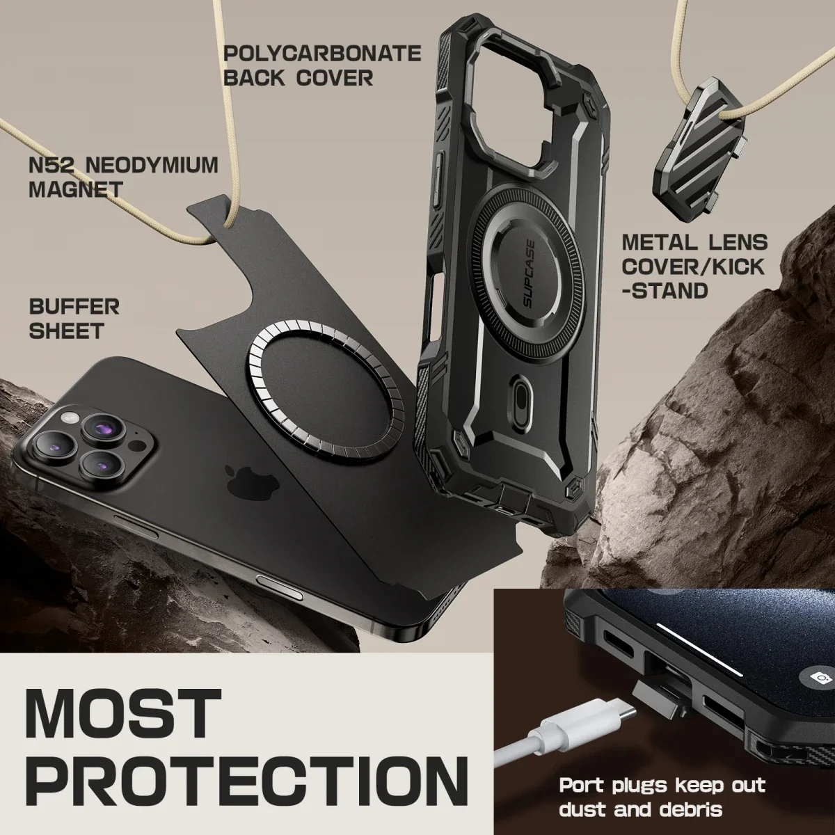 SUPCASE UB Pro MagXT Apple iPhone 16 Pro Max Hoesje Camera Protector Zwart afbeelding 4