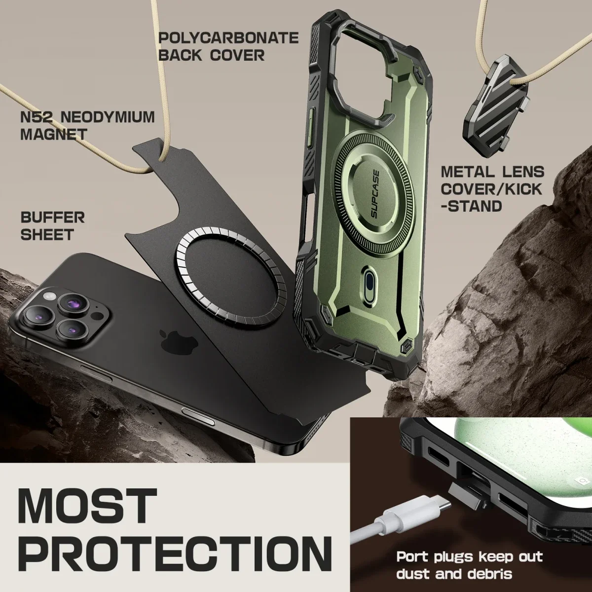 SUPCASE UB Pro MagXT Apple iPhone 16 Pro Max Hoesje Camera Protector Groen afbeelding 7