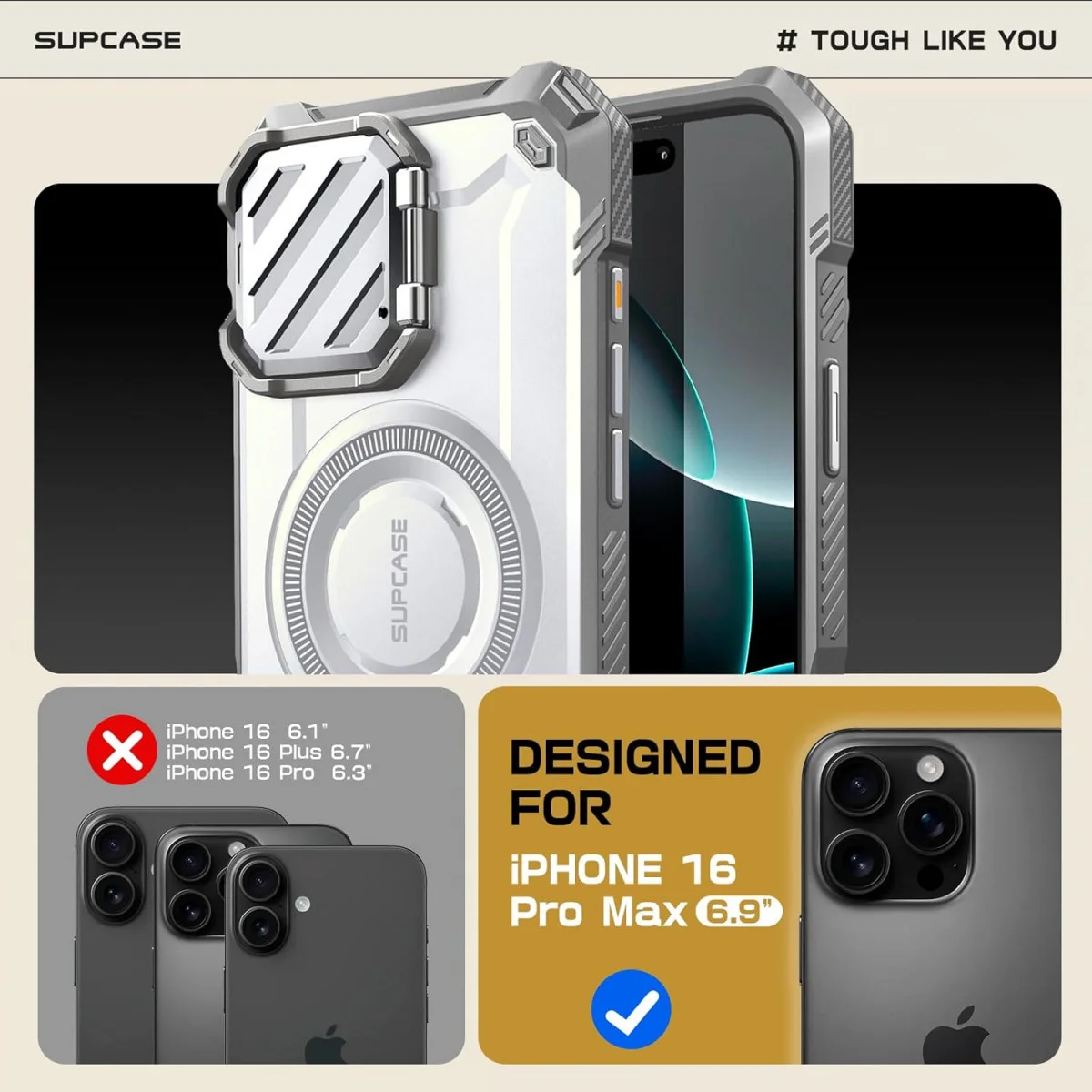 SUPCASE UB Pro MagXT Apple iPhone 16 Pro Max Hoesje Camera Protector Wit afbeelding 2