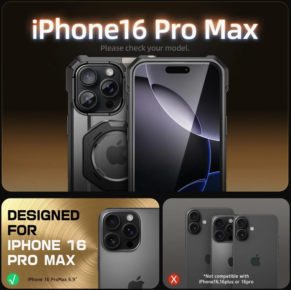 SUPCASE UB Grip Apple iPhone 16 Pro Max Hoesje MagSafe Kickstand Zwart afbeelding 2