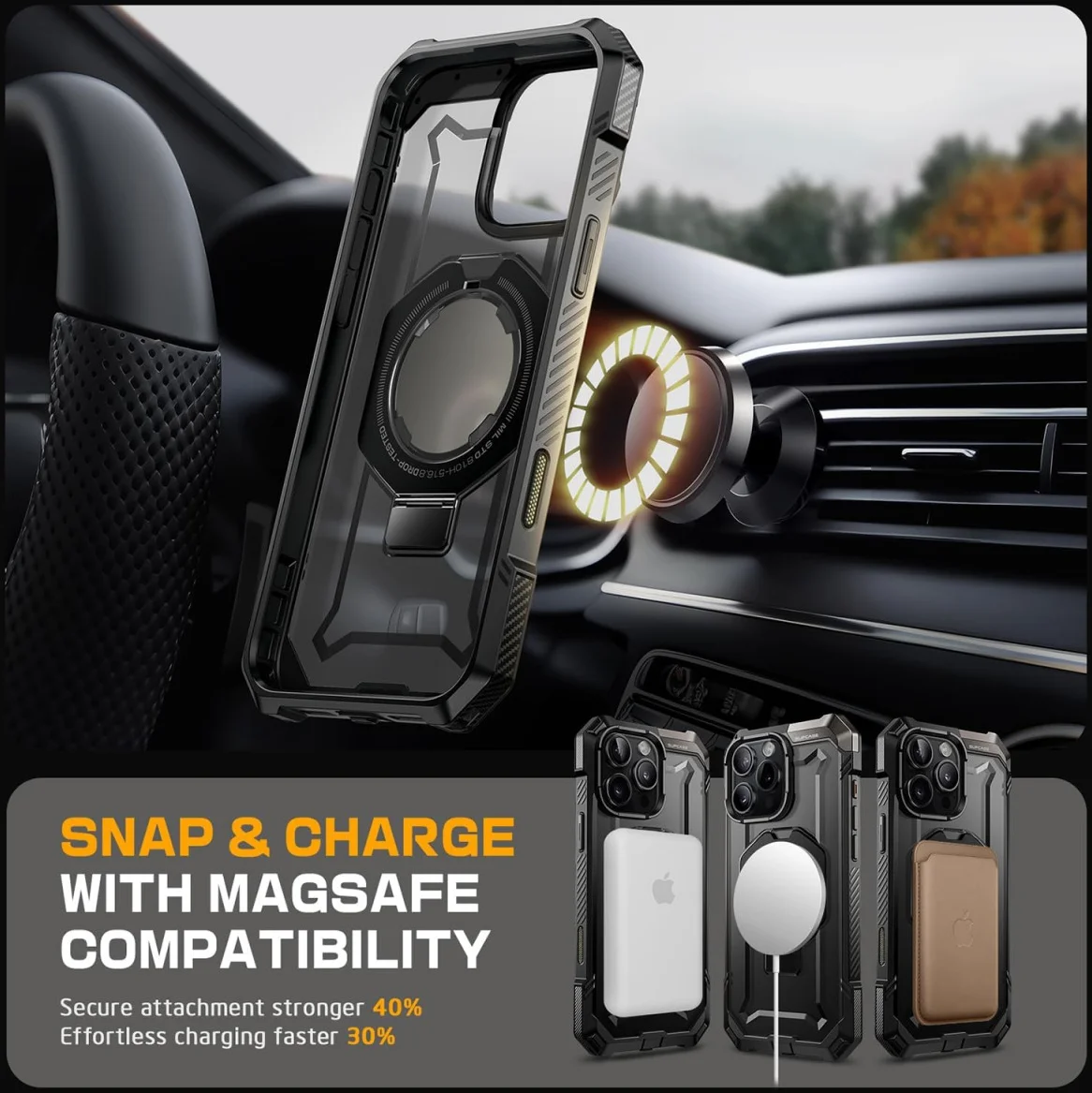 SUPCASE UB Grip Apple iPhone 16 Pro Max Hoesje MagSafe Kickstand Zwart afbeelding 5