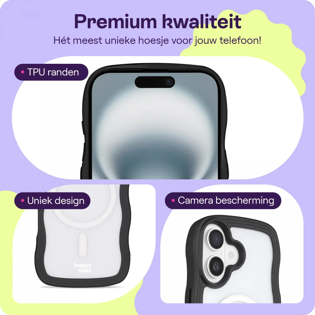 HappyCase Wavy Apple iPhone 16 Hoesje MagSafe Back Cover Transparant Zwart afbeelding 3