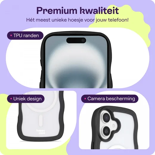 HappyCase Wavy Apple iPhone 16 Hoesje MagSafe Back Cover Transparant Zwart afbeelding 3